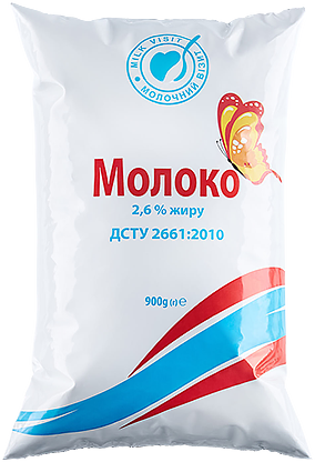 Молоко пастеризоване питне 2,6% жиру ТОВ Хмільницький ЗСЗМ Молочний Візит, 900г